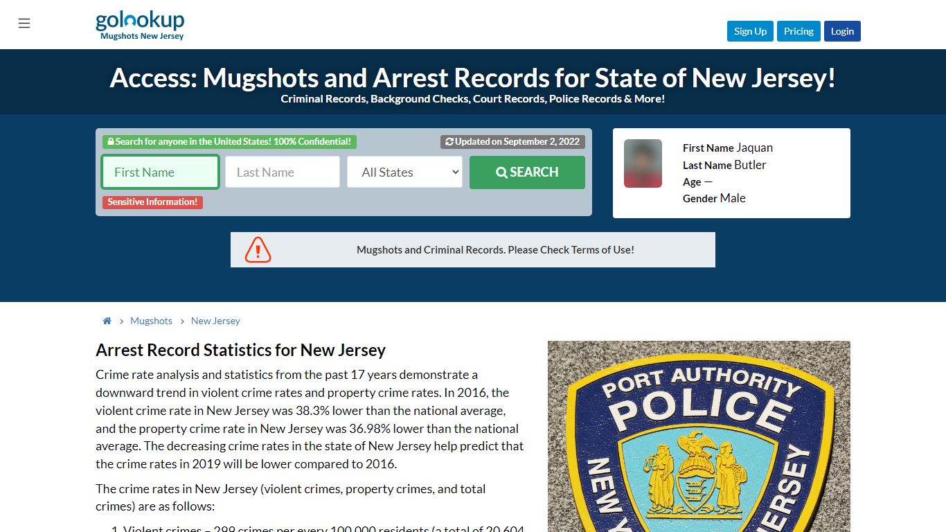 Access: Mugshots and Arrest Records for State of New Jersey! - GoLookUp